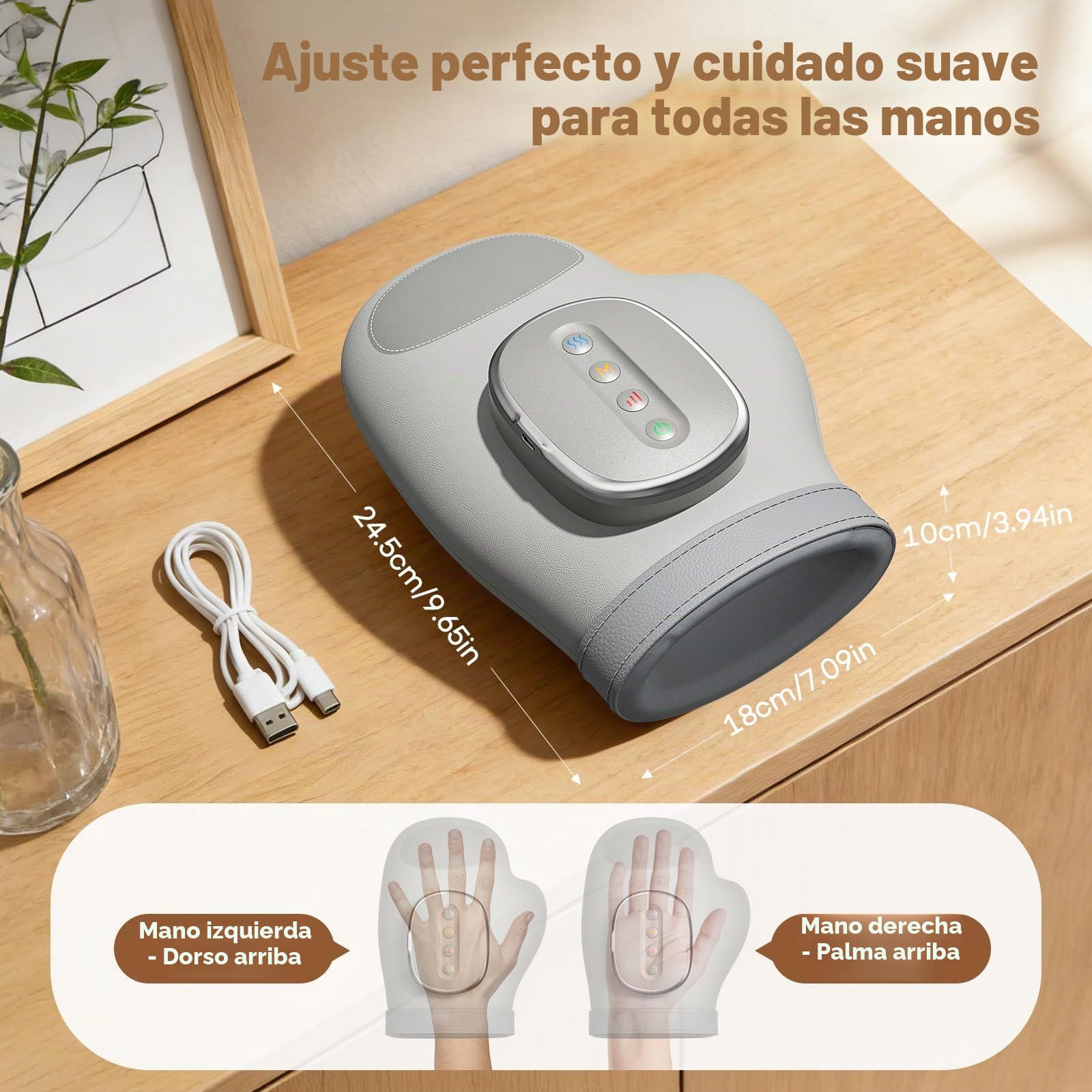Masajeador de Manos Eléctricos Inalámbrico con Calor y Compresión, 3 Modos, 5 Niveles, 3 Temperaturas, Masajeador Manos Artrosis, Relaja las Mano, Regalo para Hombres y Mujeres