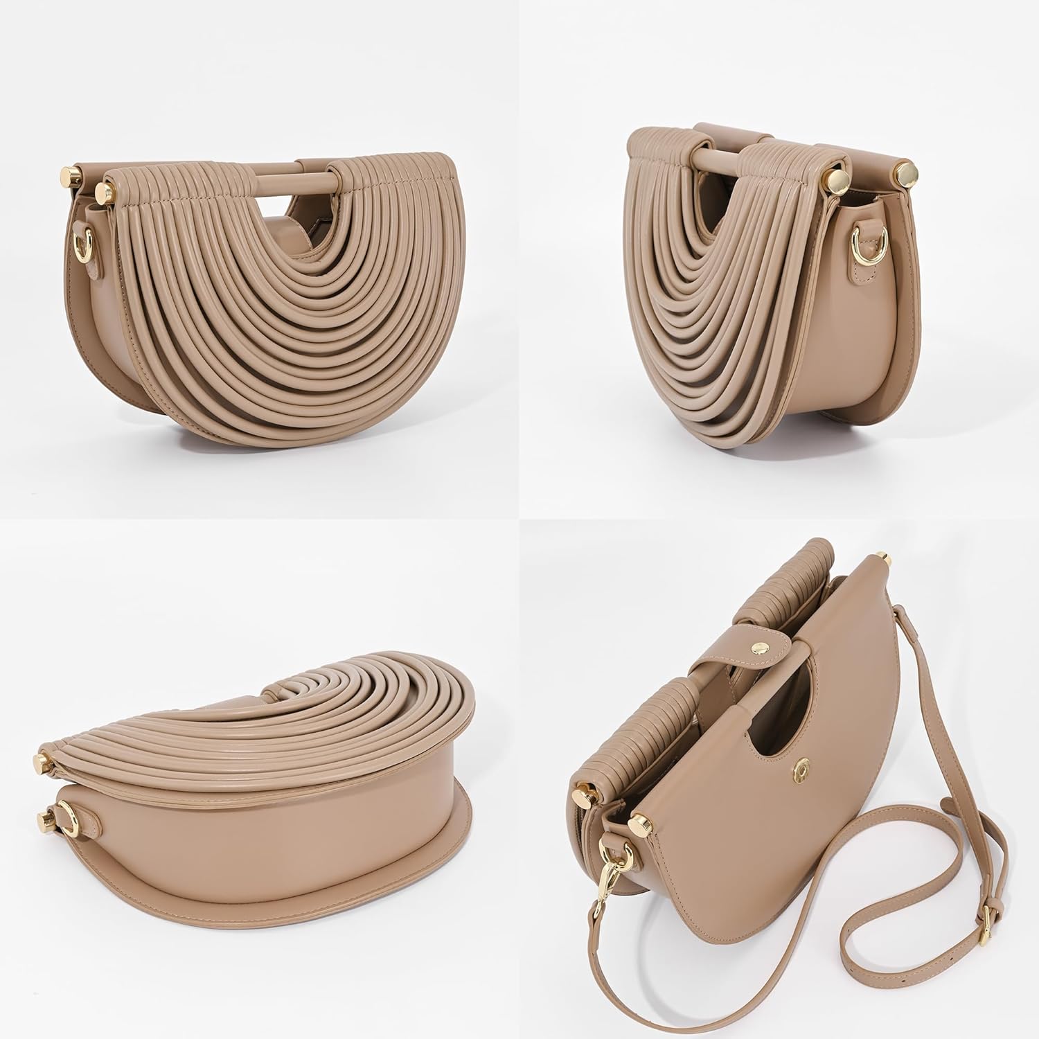 Half-Moon Clutch Purse for Women Wedding Woven Evening Shoulder Bag Top Handle Gold Party Prom Handbag - Image 4