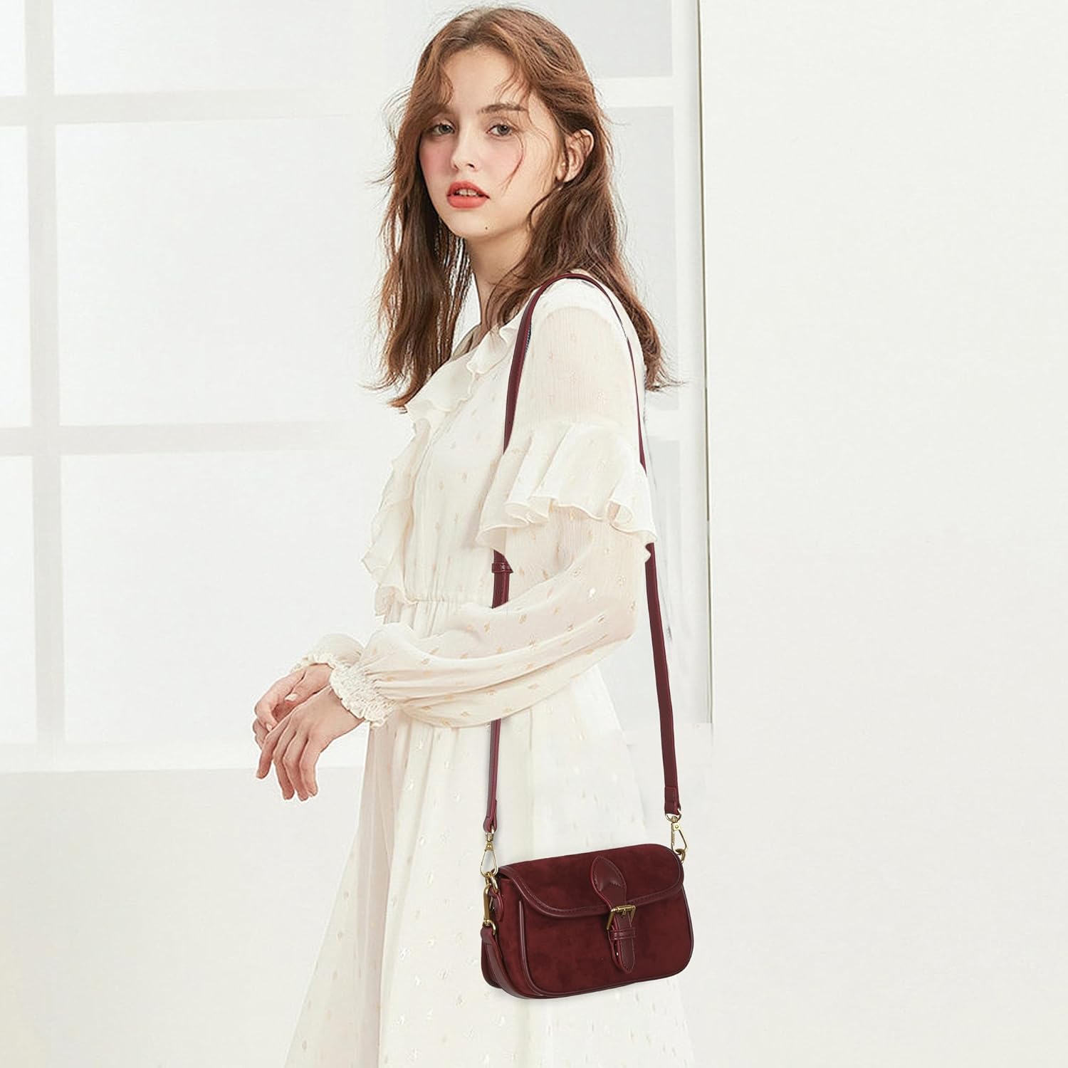 Angel Kiss Small Crossbody Purses and Handbag for Women Suede Flap Phone Shoulder Bag with Adjustable Strap