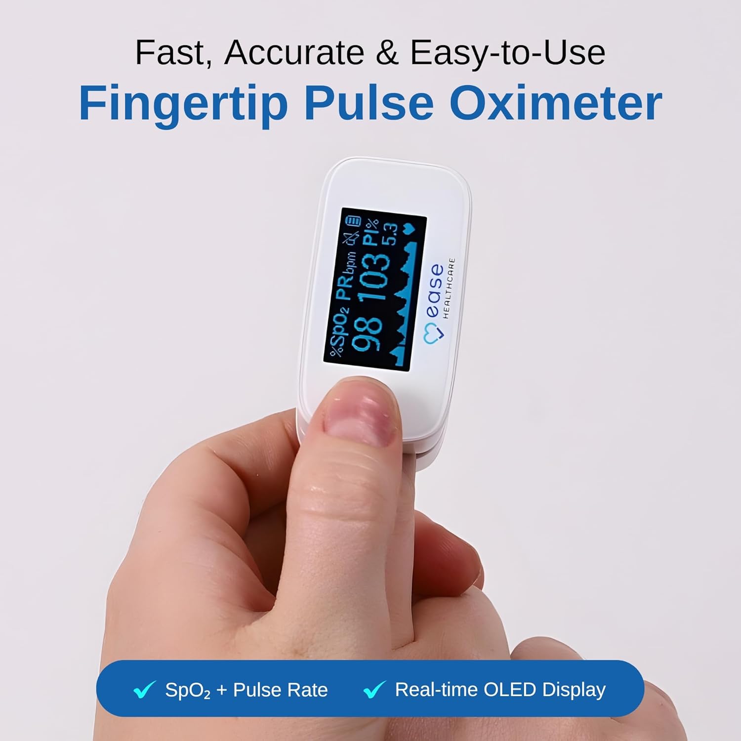 Fingertip Pulse Oximeter - Oxygen Monitor with OLED Display & Memory - for Home & Travel - YM301