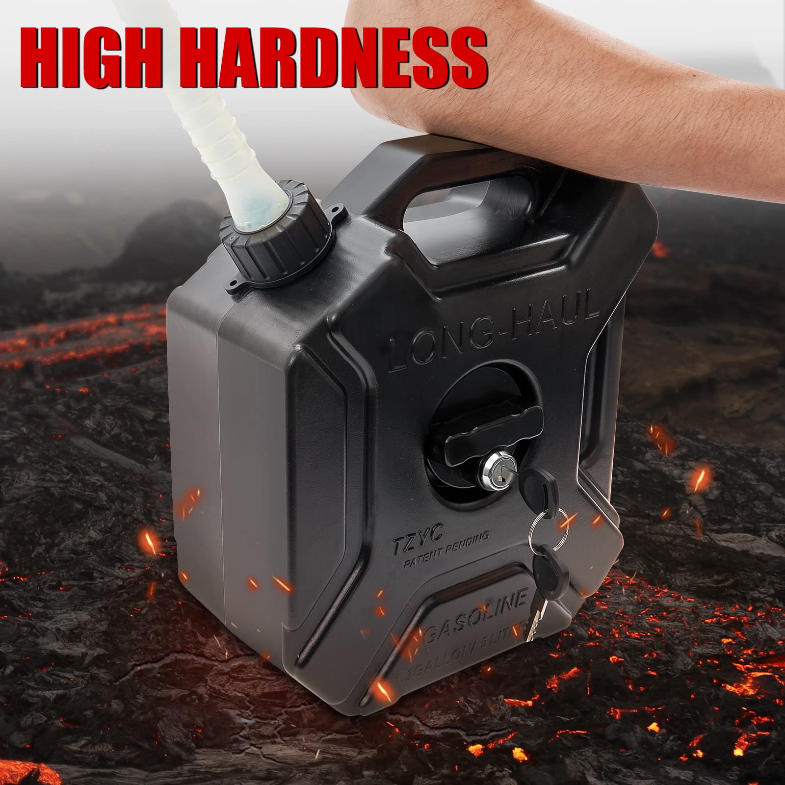 1.3 Gallon Portable Petrol Diesel Storage Gas Can 5L Gas Tank Fuel with lock & key Black Compatible With Motorcycle SU (Black)