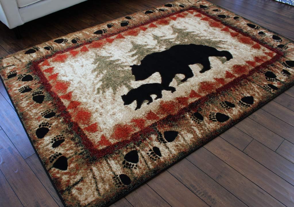 Masada Rugs, Cabin Lodge Area Rug Bear and Cub Scene (6 Feet X 9 Feet) - Image 7