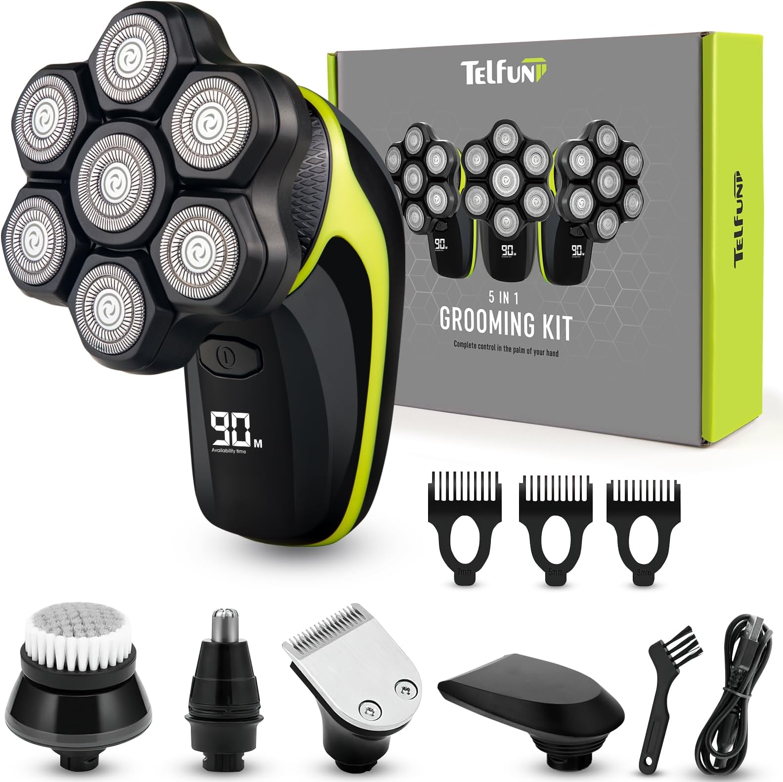 Head Shavers for Bald Men, Detachable Head Shaver, IPX7 Waterproof Wet Dry Bald Head Shavers, 7D LED Display Electric Rechargeable Head Shaving Kit with Type-C Charge