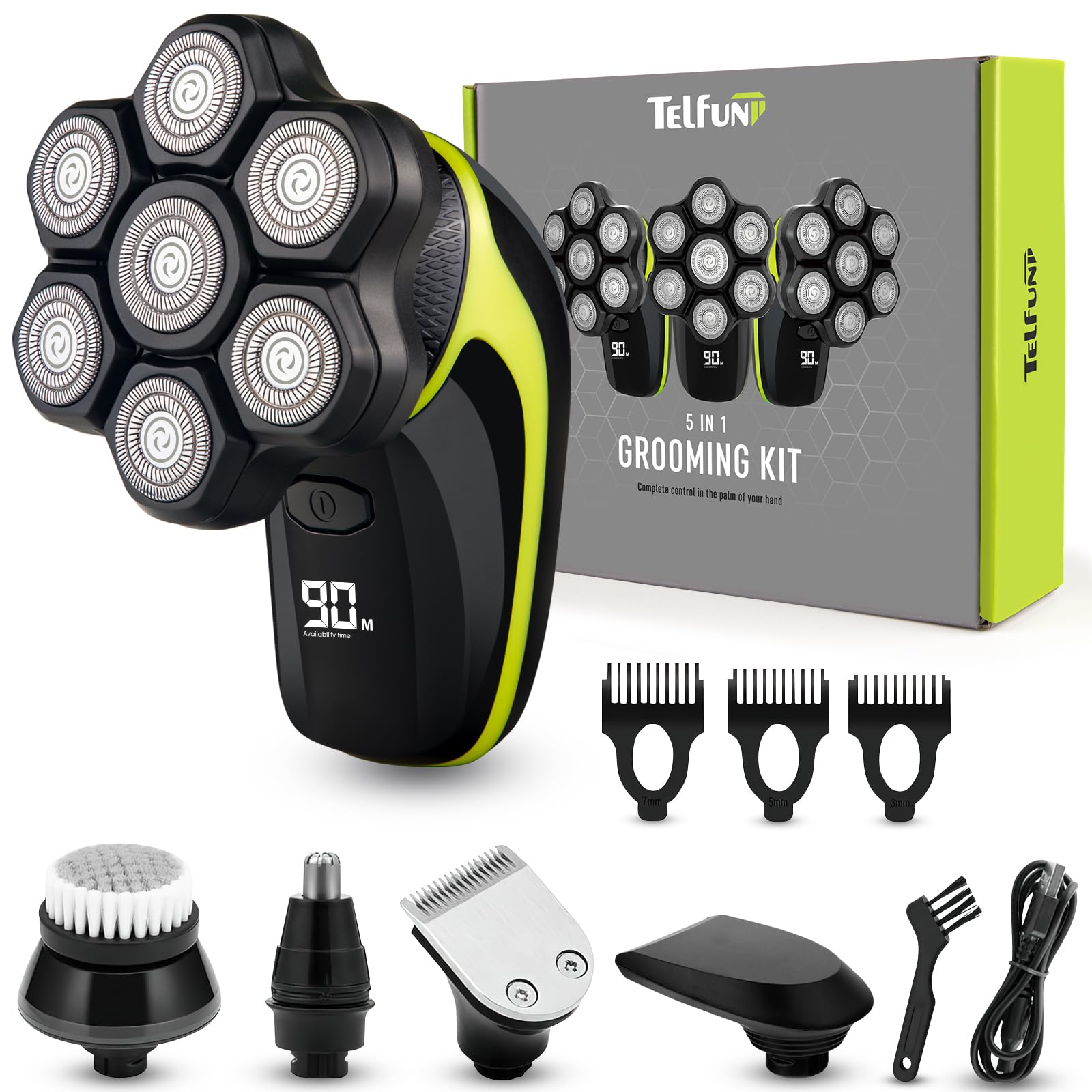 Head Shavers for Bald Men, Detachable Head Shaver, IPX7 Waterproof Wet Dry Bald Head Shavers, 7D LED Display Electric Rechargeable Head Shaving Kit with Type-C Charge