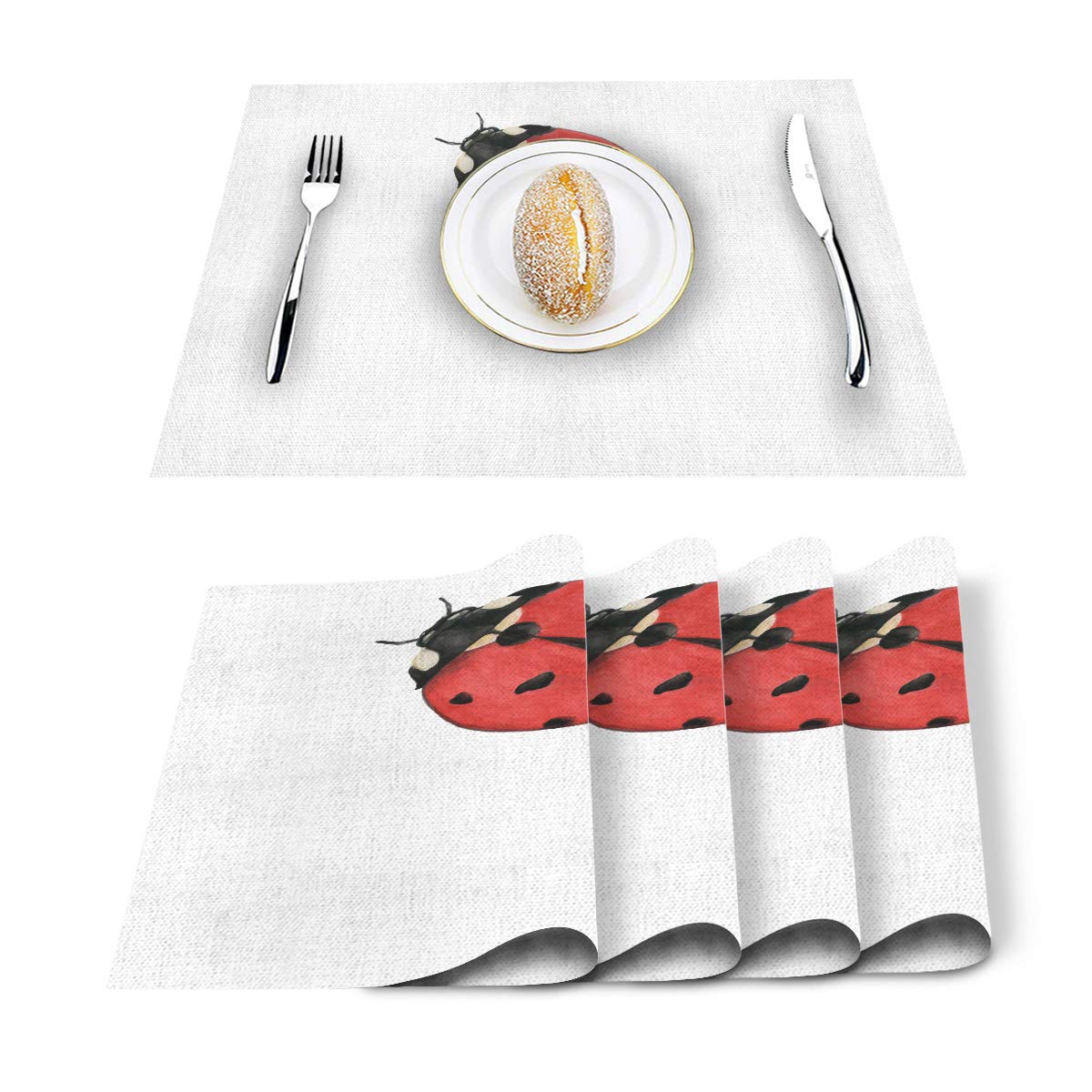 ARTSHOWING Dining Placemats Set of 6 Ladybug Table Mats Linen Burlap Kitchen Place Mats Washable Table Mats Protect A Tabl...