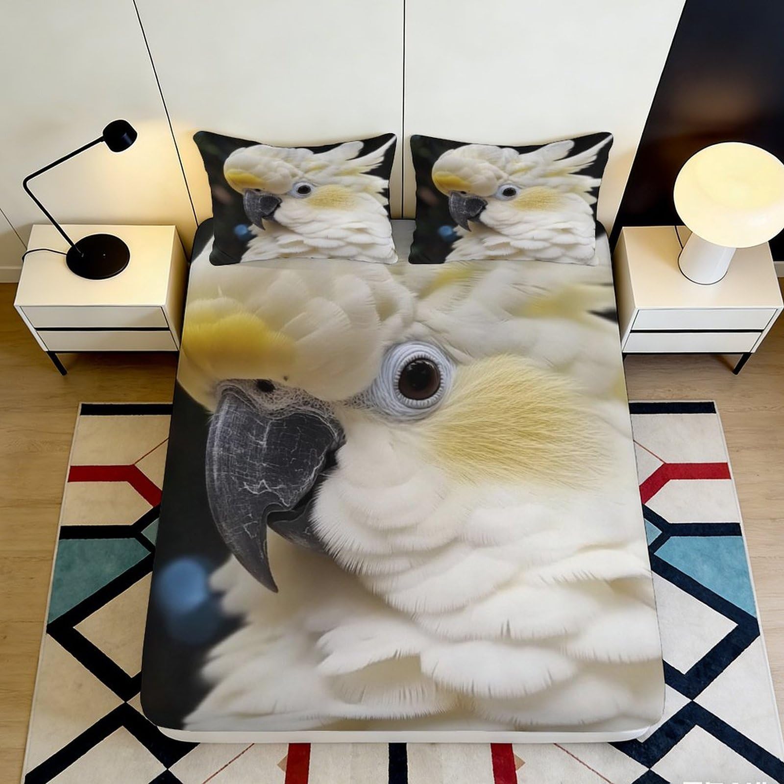 3D Printed Parrot Design Fitted Sheet Microfiber Deep Pocket Non-Slip Bedroom Parrot Mattress Fitted Cover for Adult Teen 90x200x25cm