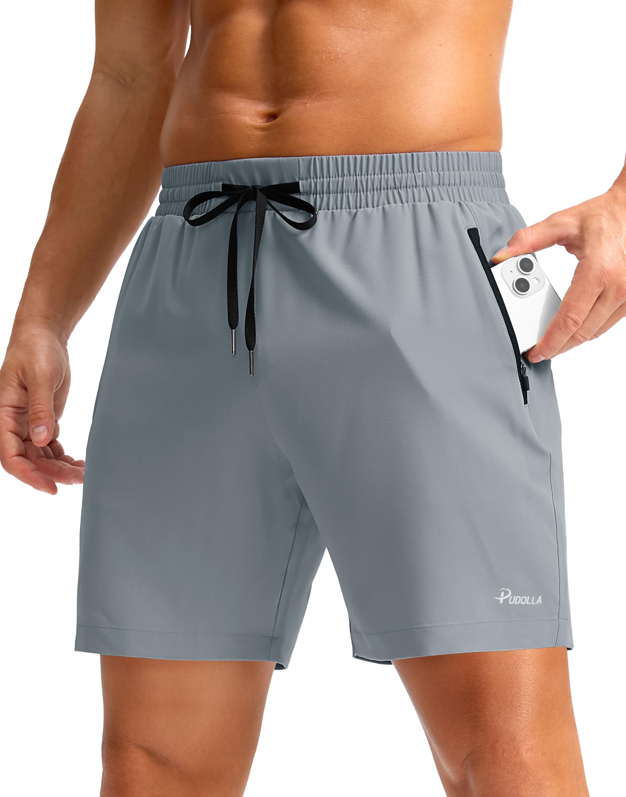 Pudolla Men's Running Gym Shorts with Zipper Pockets 5"/7"/ Lightweight Quick Dry Running Workout Athletic Short