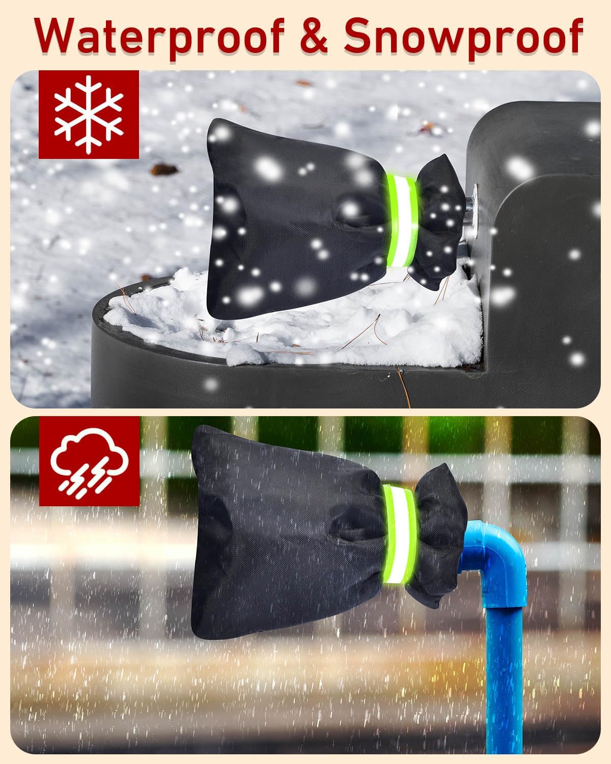 Outdoor Faucet Covers for Winter Freeze Protection - 2 Pack, Thickened Insulated Pipe Covers for Outside, Yard Maintenance Must Haves Waterproof Spigot Covers, 7.7" H x 5.9" W, Black（Reflective image 4