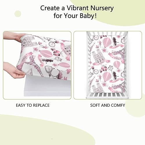 Miniatura 6 de Sábana bajera ajustable para cuna con temática de la Torre Eiffel, sábana bajera estándar para cuna, material ultra suave, ideal para habitación de