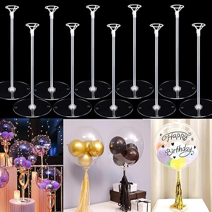 Balloon Sticks with Base, 10 Pack 17"Tall Clear Balloon Stick Stands Holder for Table Top Centerpieces for 10 to 24 inch Balloons Banquet Decor for Birthday /Wedding / Thanksgiving /Bridal Shower Party