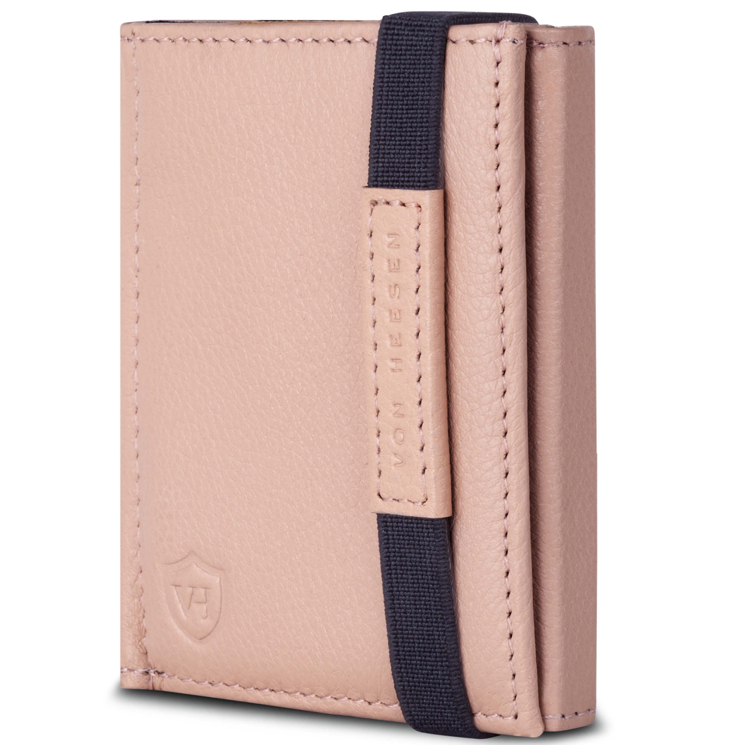 VON HEESEN Slim Wallet mit Münzfach & RFID-Schutz - Mini Geldbörse Herren & Damen - Kartenetui Kreditkartenetui - Portmonee Geldbeutel Portemonnaie klein Rose