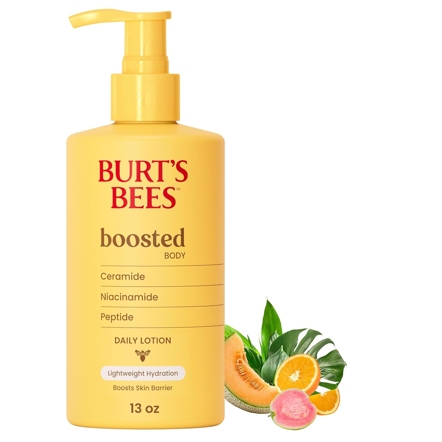 Burt’s Bees Boosted Body Lotion, With a Ceramide, Niacinamide and Peptide Complex, Lightweight Daily Lotion Helps Boost Skin Barrier, Tropical Scented, 13 oz. Bottle