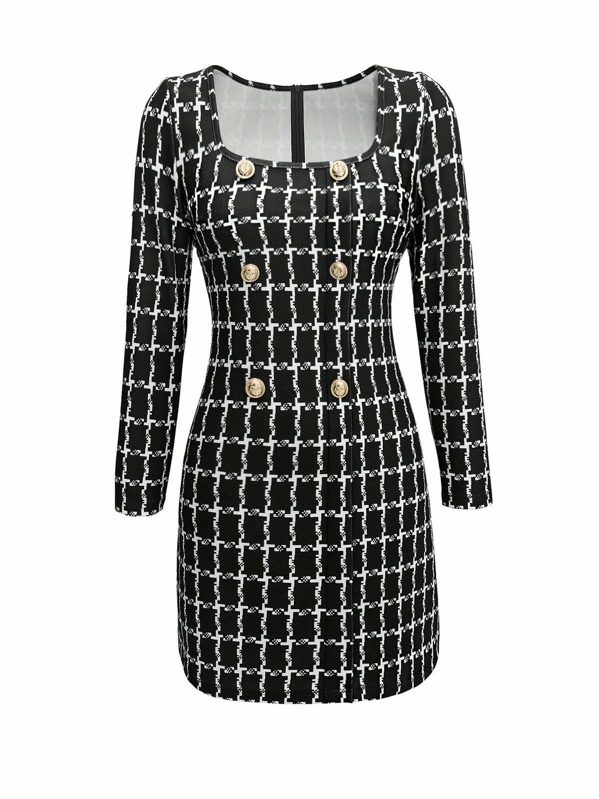 Summer Dresses For Women Women's Square Neck Long Sleeve Button Print Dress Elegant Commuter Slim