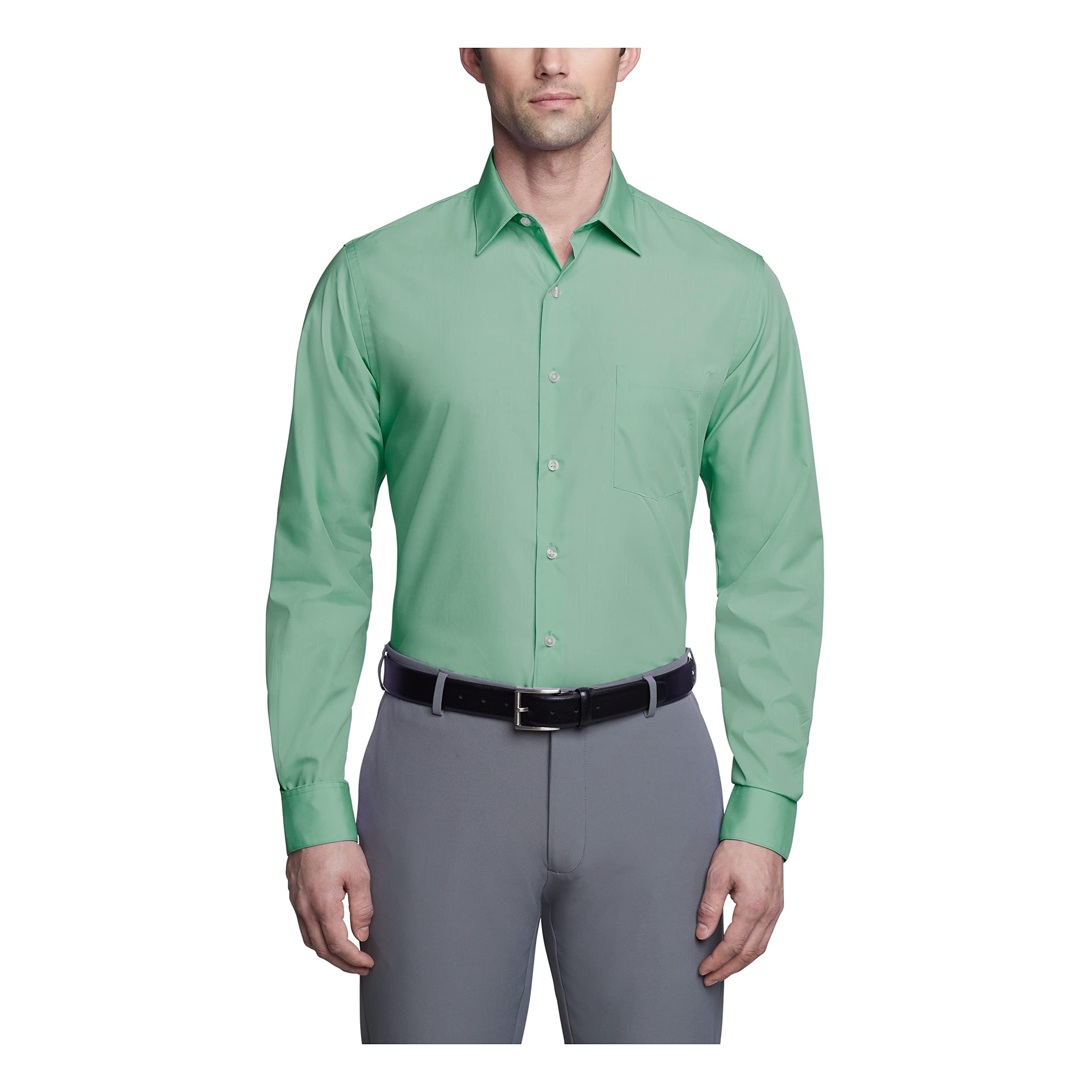 Van Heusen Men's Dress Shirt Fitted Poplin Solid 14.5\ Neck 32\-33\ Sleeve(S) Leaf