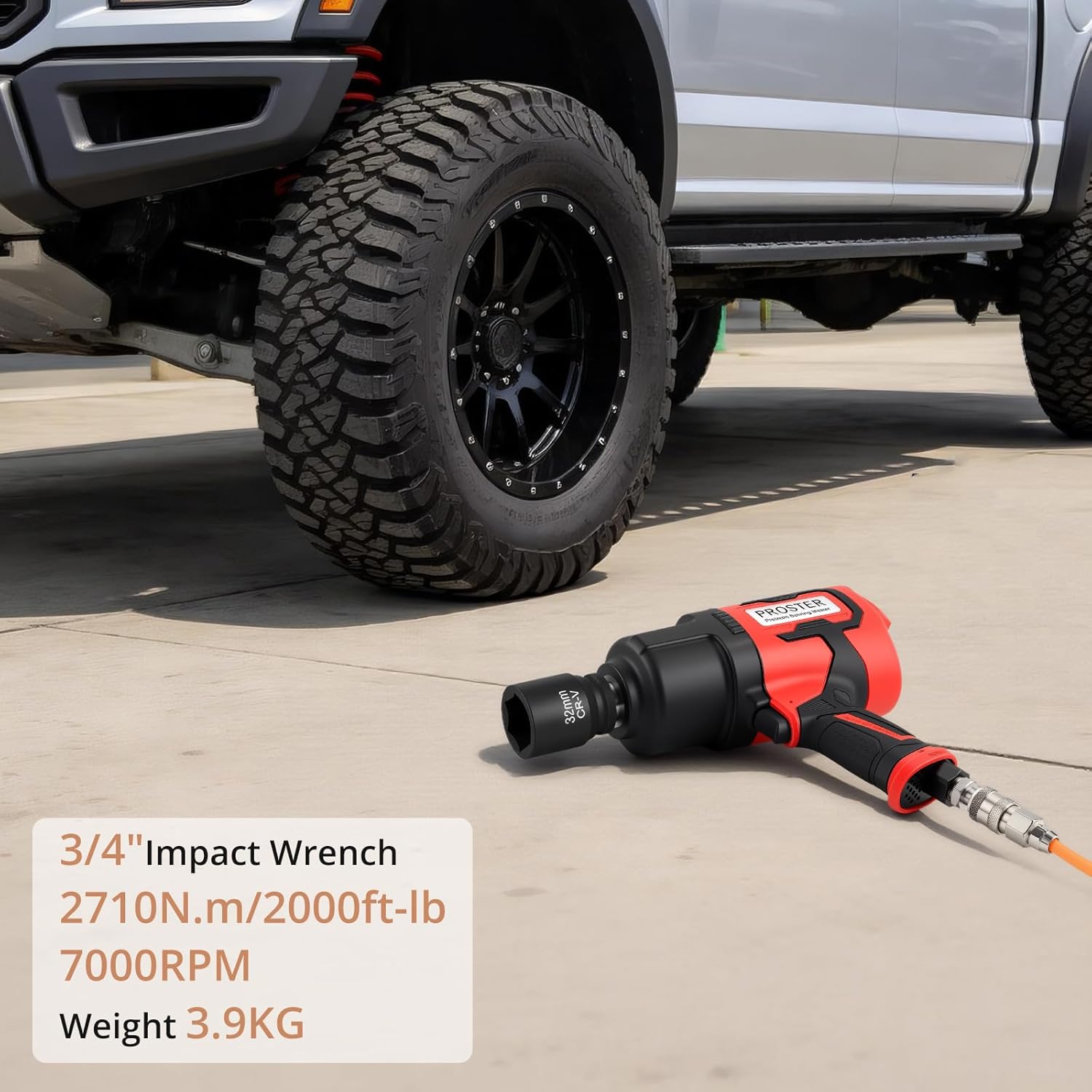 Proster Professional 3/4" Air Impact Wrench Kit - 2000 Ft-Lbs Torque, 7000 RPM, Lightweight Design Pneumatic Socket with 32mm & 33mm Sockets, Ideal for Mechanic, Truck & Agricultural Use