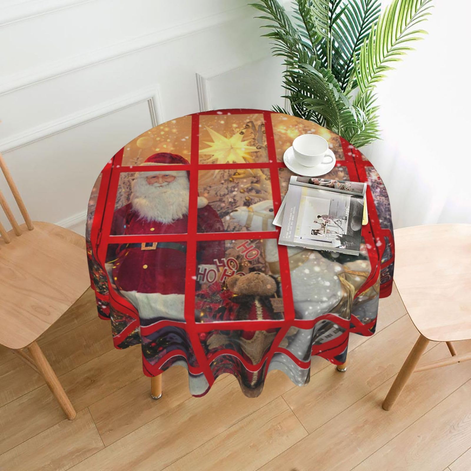 Nappe ronde Père Noël pour repas de fête en cuisine et jardin 152cm