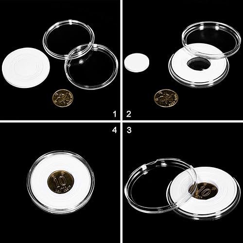 Vista 4 de FRIMOONY Paquete de 2 cápsulas de monedas de 1.614 in, con junta de espuma y caja de almacenamiento de plástico, para colección de monedas