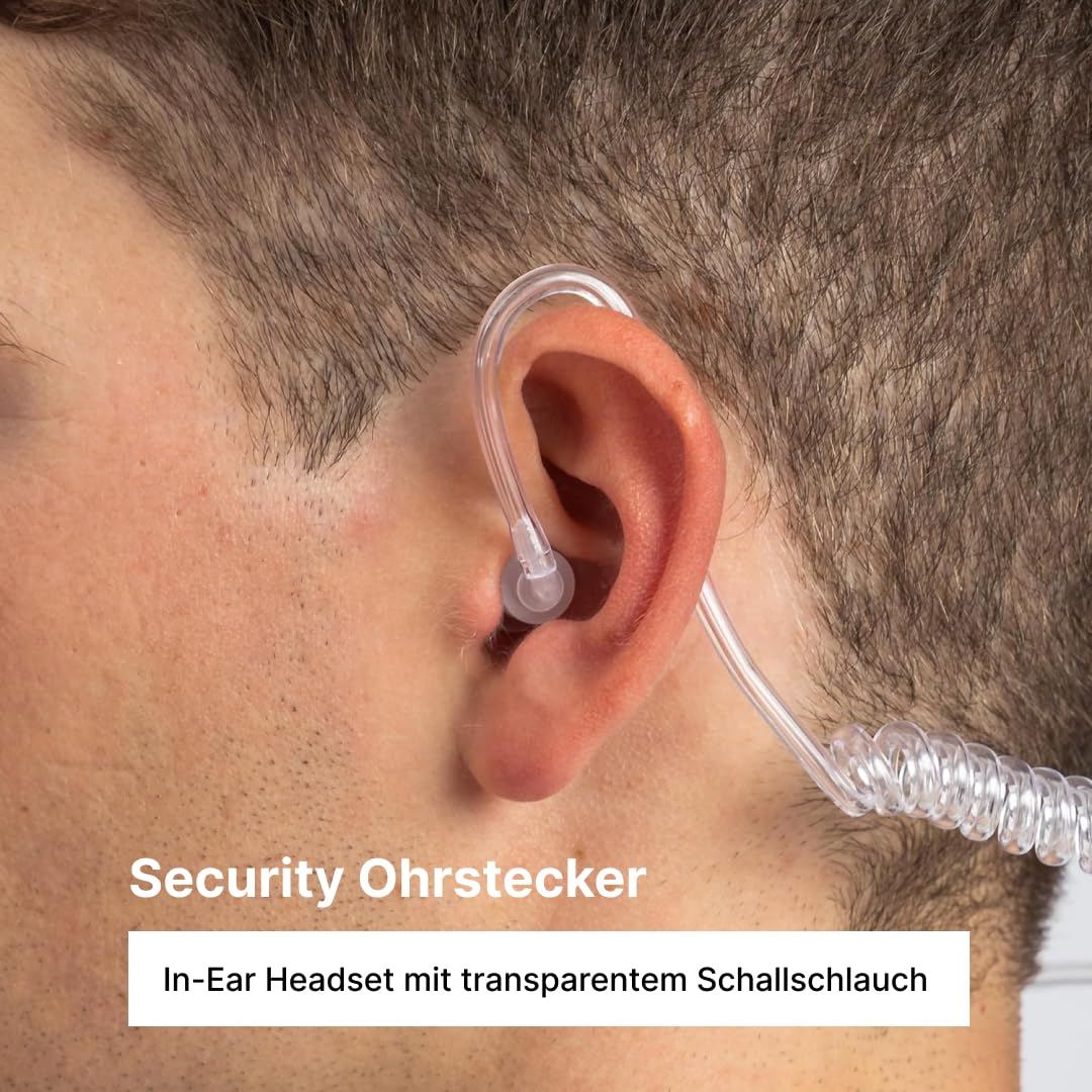 Ohrhörer (4er-Pack) Schallschlauch mit 3,5mm Klinke - transparent inkl. Halteclip und 10 (x4) Ohrstöpsel - Kopfhörer Headset für Funkgeräte