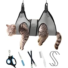 Pet Grooming Hammock with Safety Belt for Nail Clipping, Cat Bathing Bag for Nail Trimming, Dog Grooming Harness XS, Check Size Chart