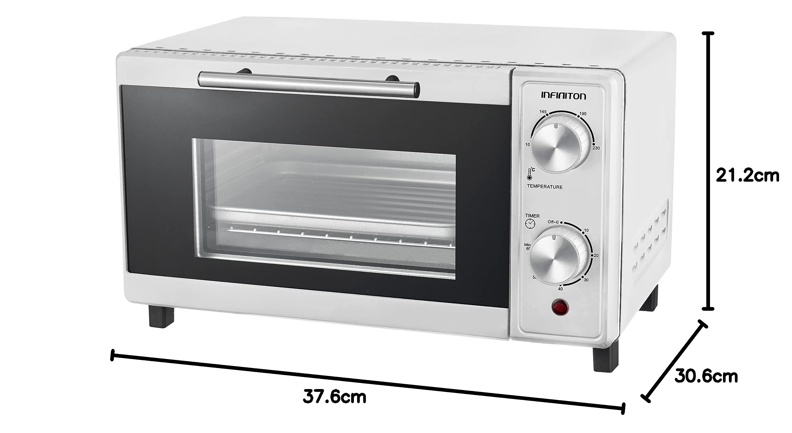 INFINITON HSM-A9B Horno Sobremesa 9L 600W Doble Acristalamiento Control Temperatura Temporizador 60 min