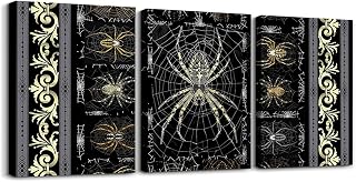 Spider Canvas Wall Art For Living Room,Spider Web Gothic Animals Wall Decorations For Bedroom Office,Halloween Theme Wall Painting Prints Art Home Decor 3 Piece