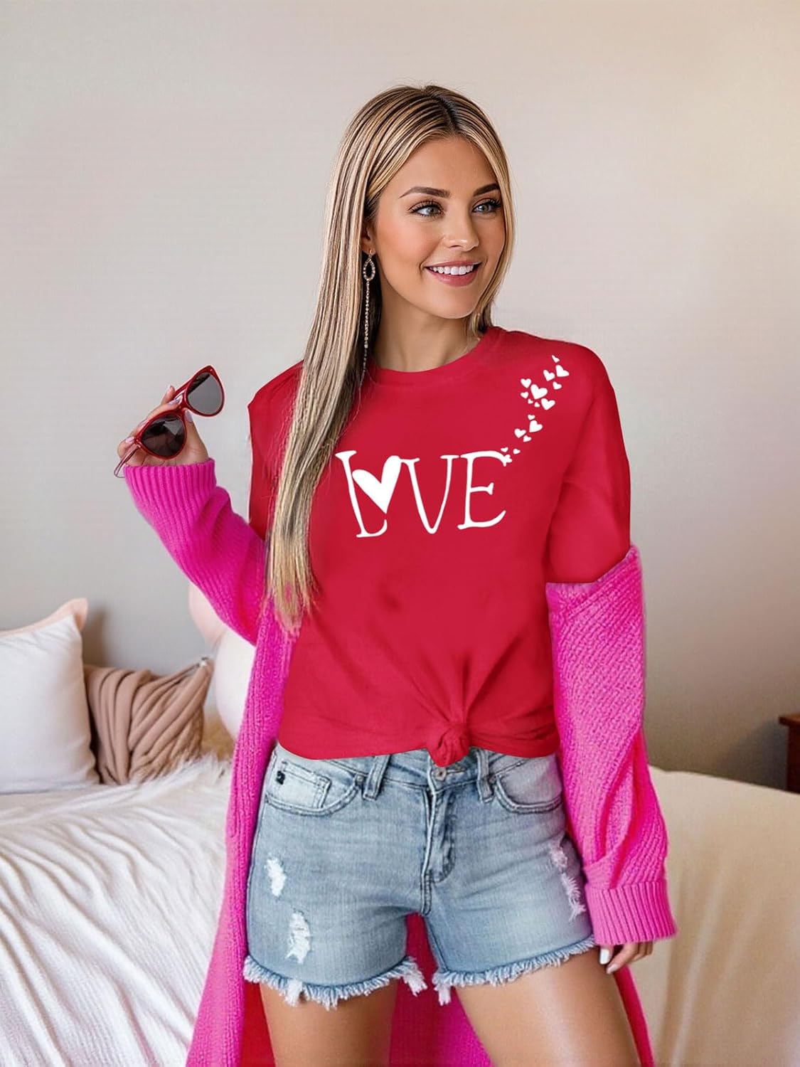 Valentines Shirts for Women Cute Love Heart Graphic Long Sleeve Tees Novelty Valentine Day Gift Tops - Image 5