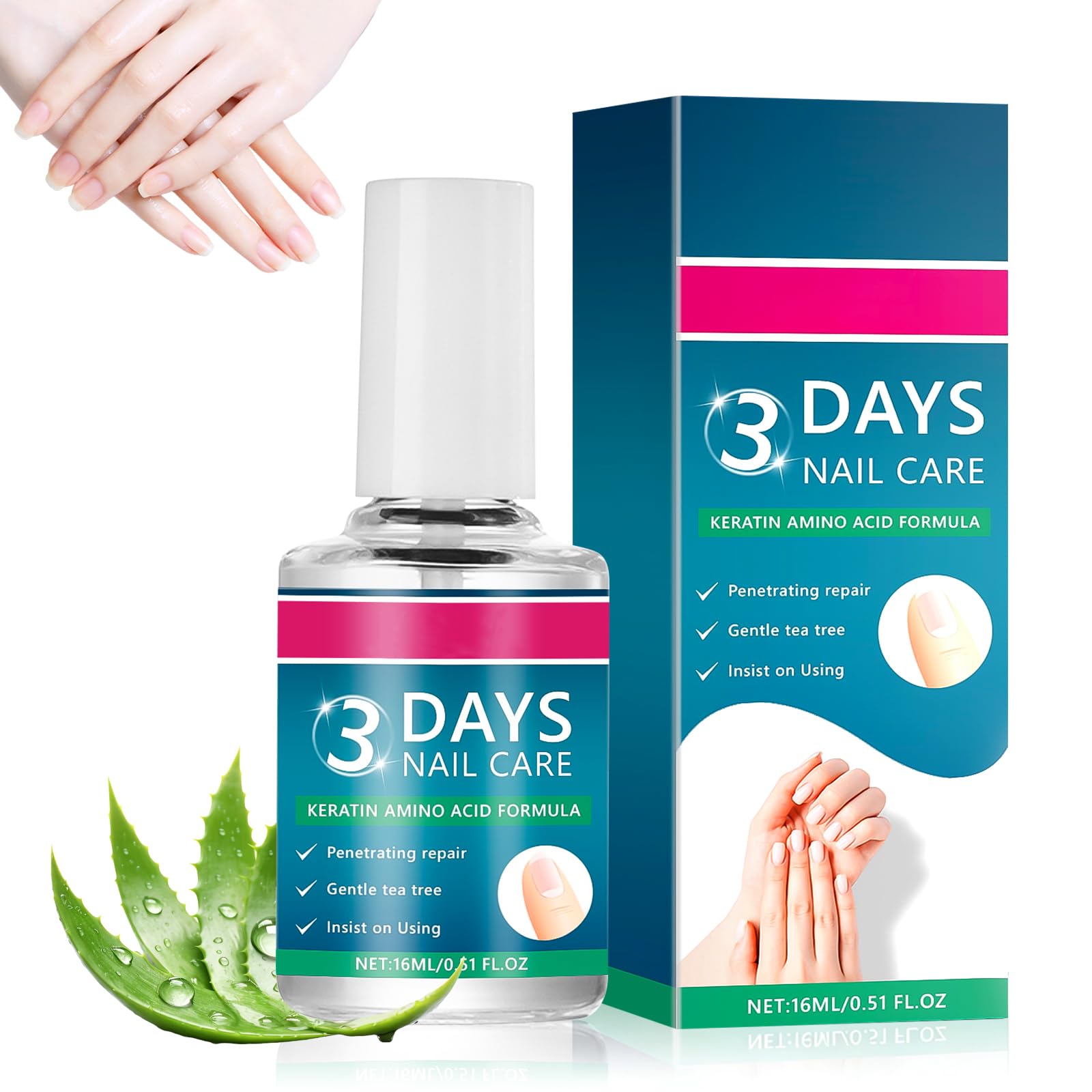 3 Days Nail Care, keratyna Nail Treatment Nail Care Oil with keratyna Amino Acid Formula, 3 Day Nai, olejek do naprawy pękniętych i suchych paznokci, codzienny odżywiający