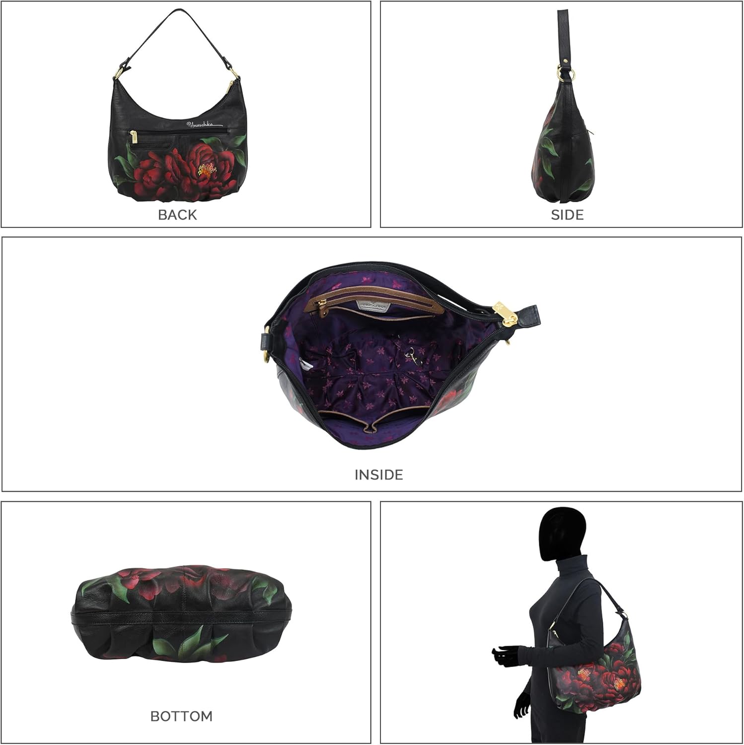 Anuschka Women's Original Hand-Painted Genuine Leather Ruched Hobo