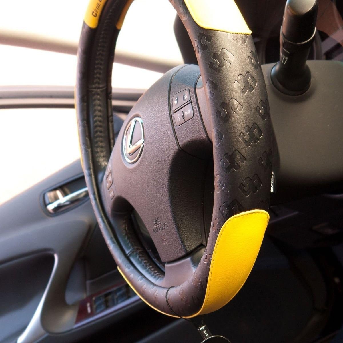 Circle Cool 51005 Black & Yellow PVC Leather Steering Wheel Cover 15" diameter 4" Grip Circumference