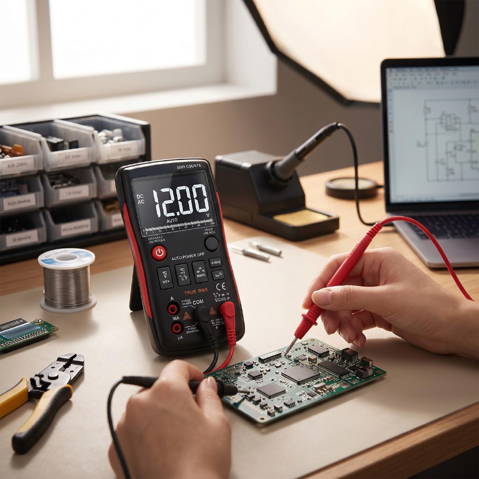 Profesjonalny Multimetr Cyfrowy dla Elektryków, Majsterkowiczów | Automatyczna zmiana wartości skutecznej, 9999 zliczeń, akumulator, duży ekran, tester napięcia prądu stałego AC do użytku