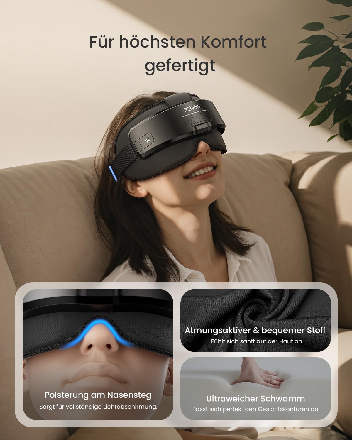 RENPHO Kopf und Augenmassagegerät mit Wärme, Elektrische Migräne Augenmaske | Beheizbares Augenmassagegerät für Trockene Augen & Augenringe, Geschenkidee für Frauen, Männer und Büroangestellte
