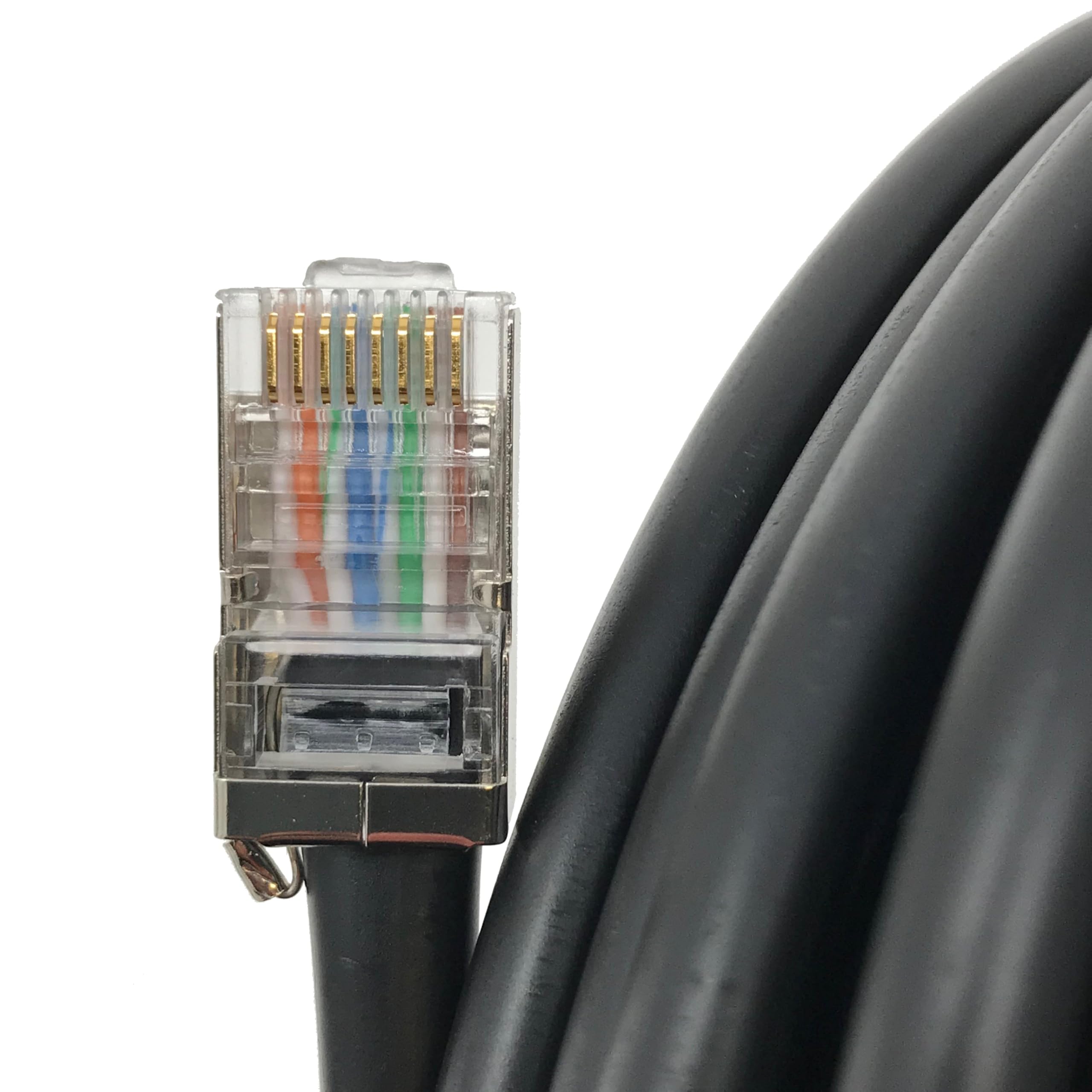 Cat5e Ethernet-Kabel für den Außenbereich, abgeschirmt, 45,7 m, mit robusten Kabelsteckern, UV-beständig, direkte Erdung, Erdungskabel