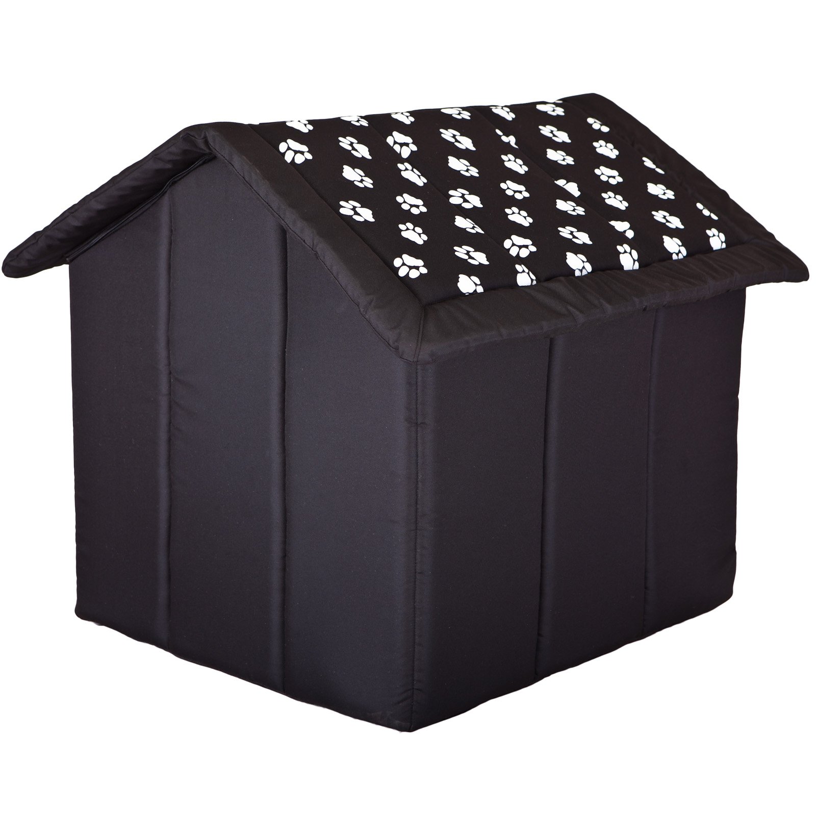 Hundehöhle Hundebett Hundehaus Hundehütte R1-R6 (R1 (38 x 32 cm), schwarz mit Muster (Pfötchen))