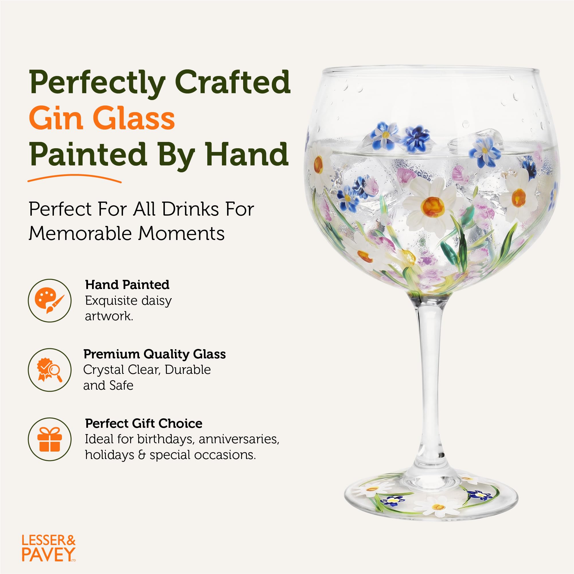 Hand Painted Gin Glass - Dainty Daisies -2