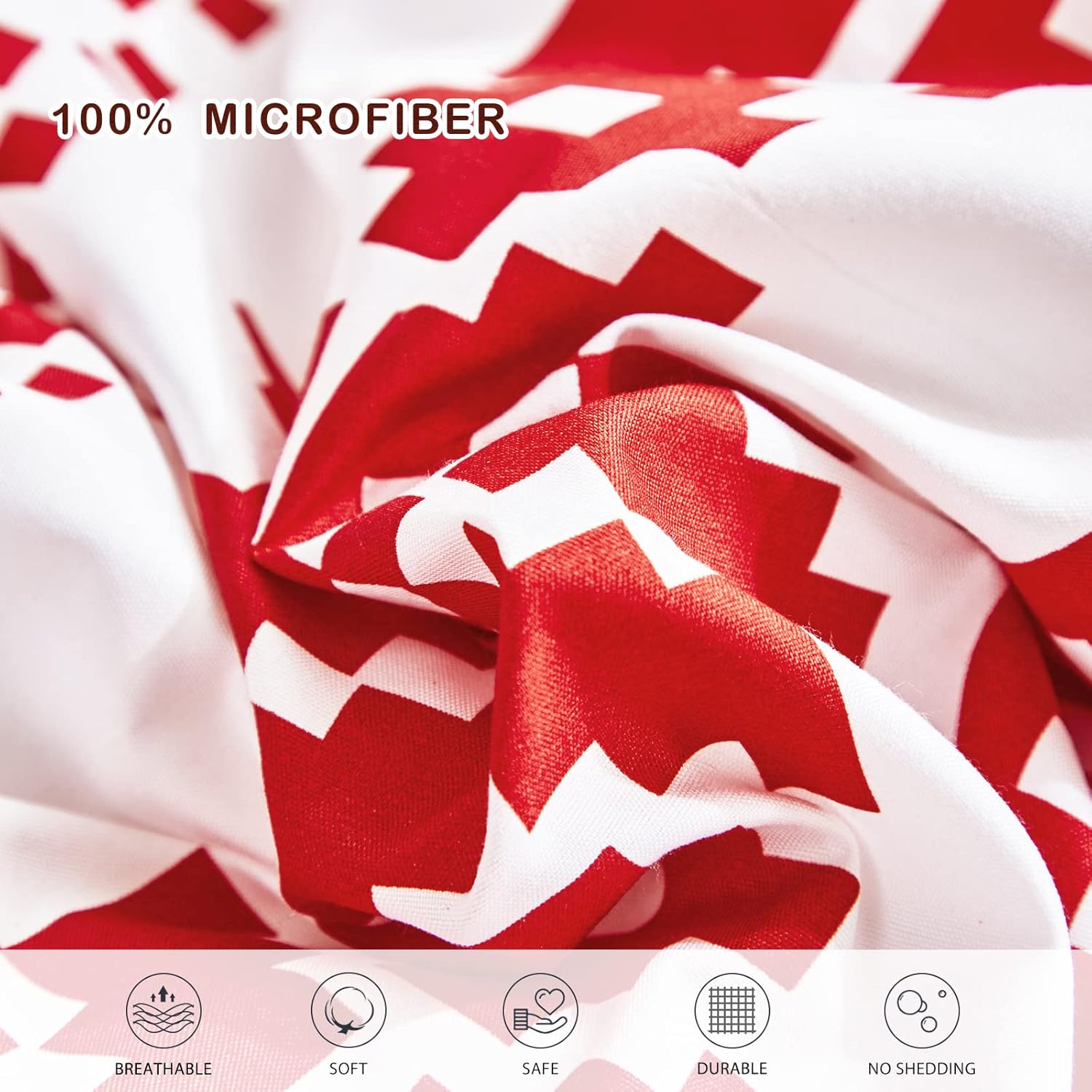 Joyreap 7 Piece Bed in a Bag Queen, Christmas Theme Red and White Snowflake Pattern, Microfiber Comforter Set for All Season- 1 Comforter, 2 Pillow Shams, 1 Flat Sheet, 1 Fitted Sheet, 2 Pillowcases
