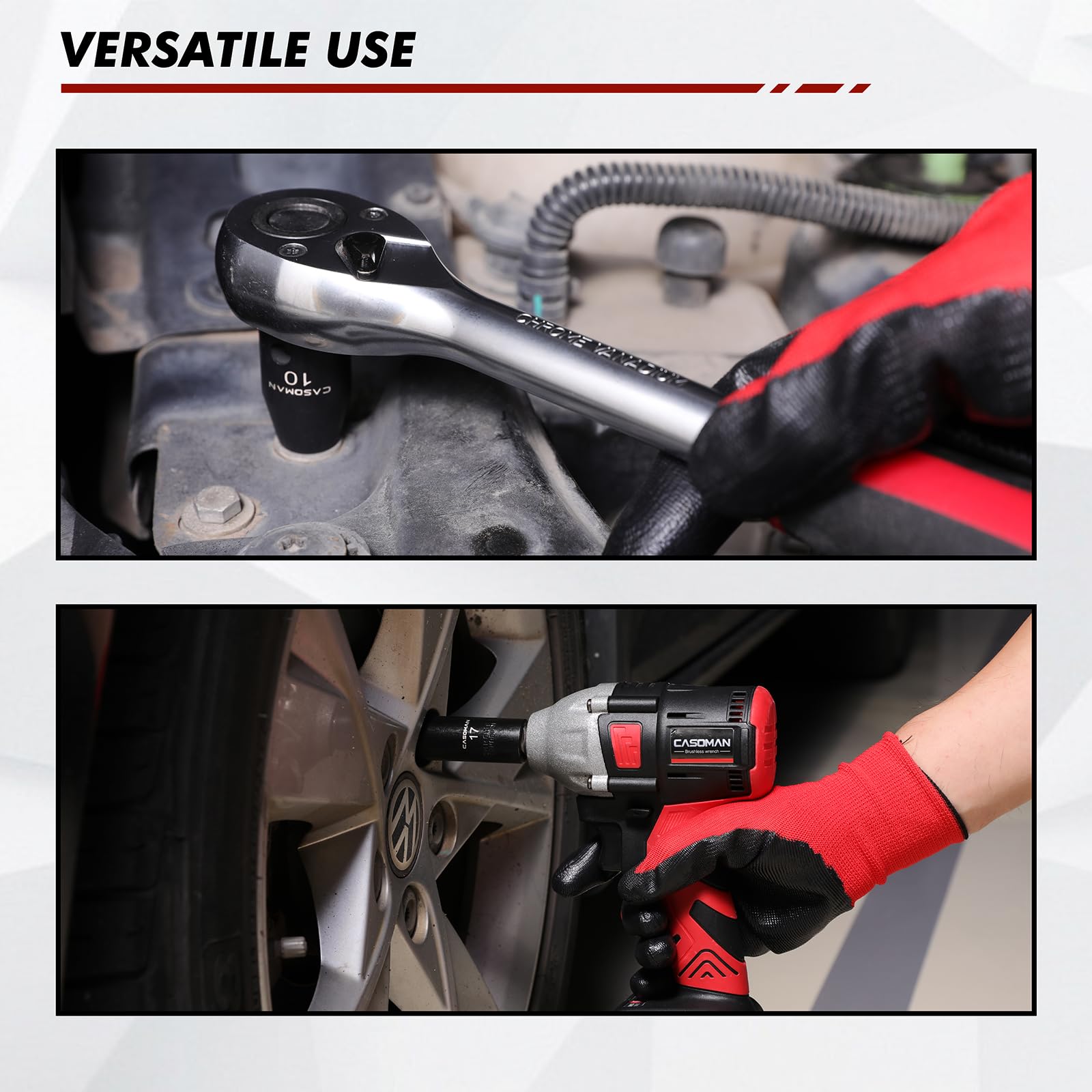 CASOMAN Juego de 36 llaves de vaso métricas de impacto profundo y poco profundo de 0.5 pulgadas, 6 puntos, CR-V, para reparación de automóviles, con funda portátil, construcción resistente