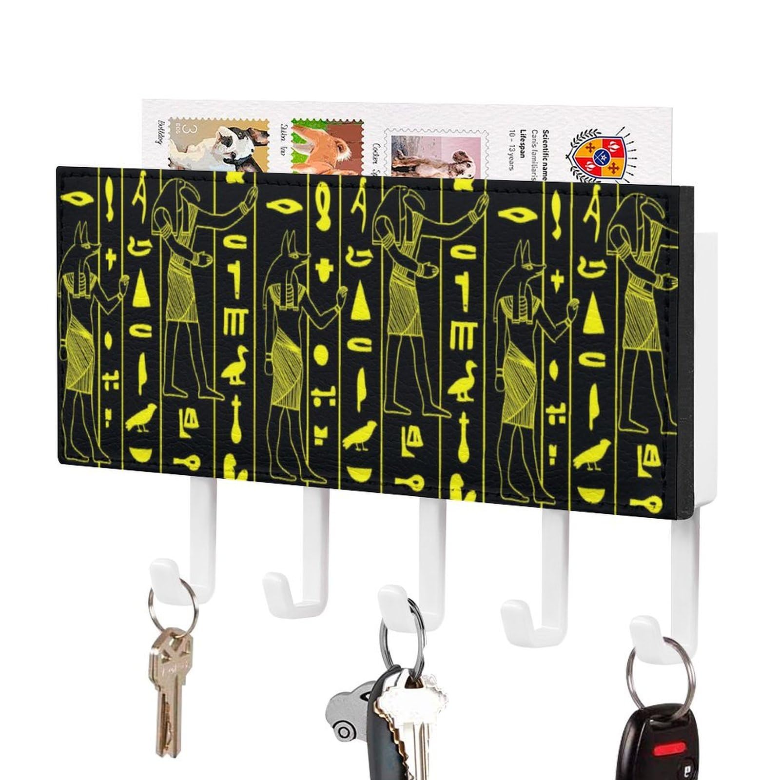 NCLQVJXZKHW Egyptian Gods and Ancient Key Holder with 5 Hooks Key Hooks Wall Mounted Key Racks Key Hanger Organiser Shelf