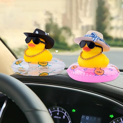 Miniatura 5 de wonuu Decoración de pato de goma para automóvil, adorno para tablero de automóvil, accesorios de decoración de tablero con mini sombrero de sol,
