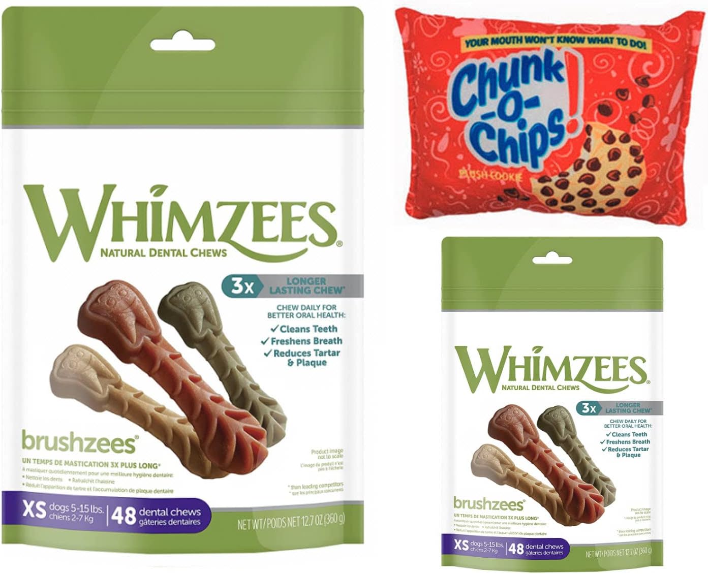 Houndsense Multi Pack Bundles Including Whimzees Grain Free Brushzees Natural Dental Chew Treats - X-Small, Small, Medium or Large 2pk…
