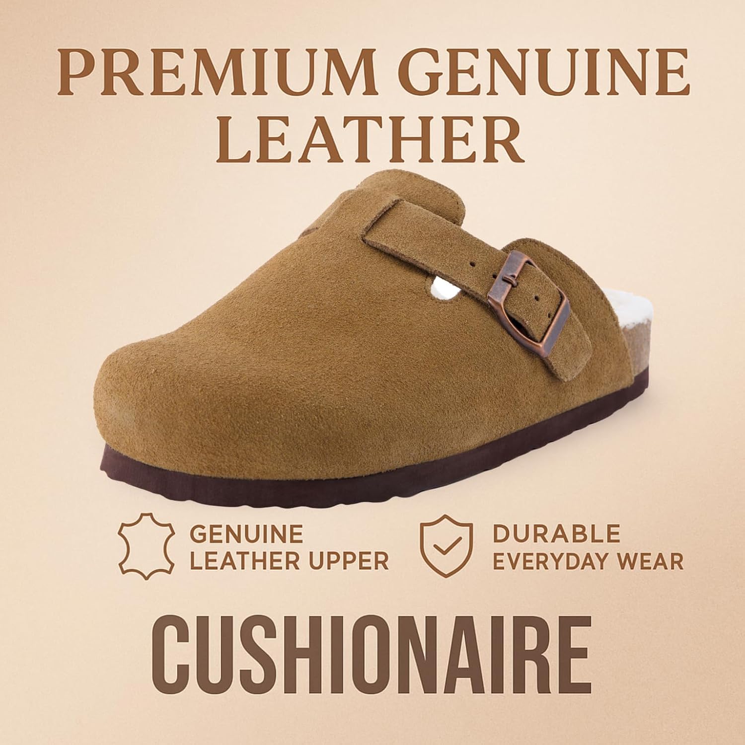 CUSHIONAIRE Women's Hana Cork footbed clog with Genuine Leather upper, Faux Fur lining, and +Comfort - Image 6