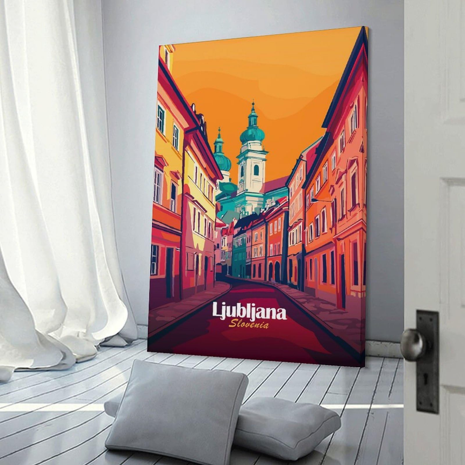 Junmoney Canvas Wall Art Ljubljana Cityscape, 20x30inch(50x75cm), for Bedroom, Guest Room Or Reading Nook, Canvas Wall Decor for Personal Spaces