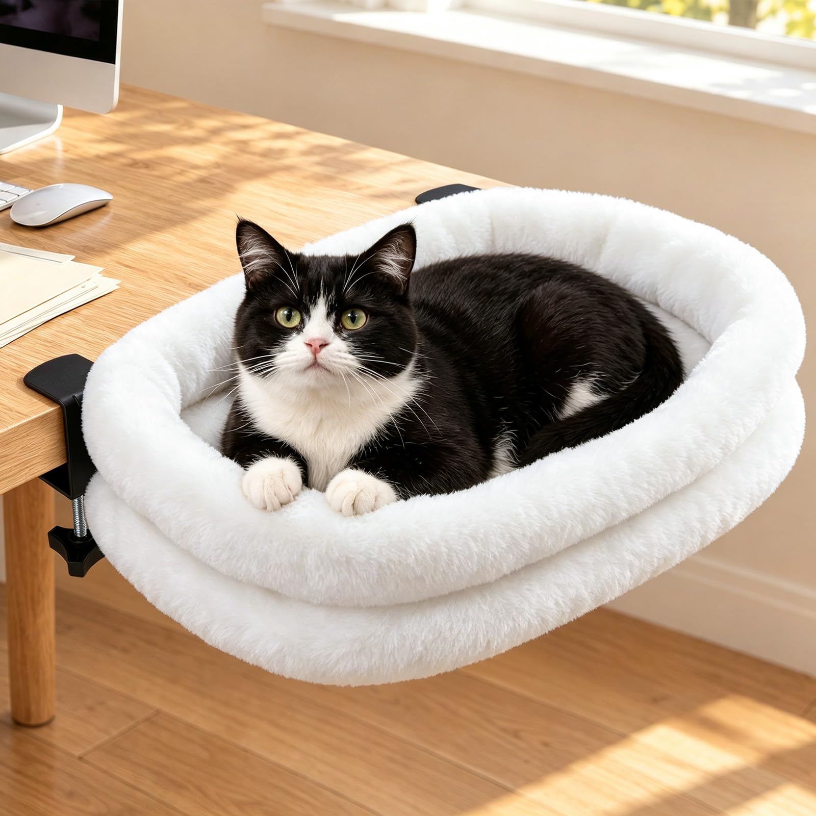 LOOBANI Cat Desk Bed Reversible Cat Bed with Double Clamps Support to 18 kg
