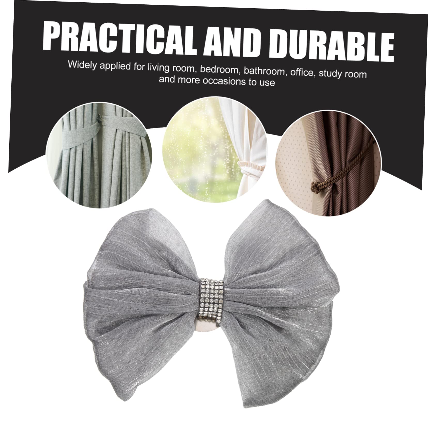 Vaguelly 4 Pièces Attaches de Rideaux Tulle avec Noeud Décorations Élégantes pour Fenêtres et Bureau et Faciles à Installer Gris pour Voilages