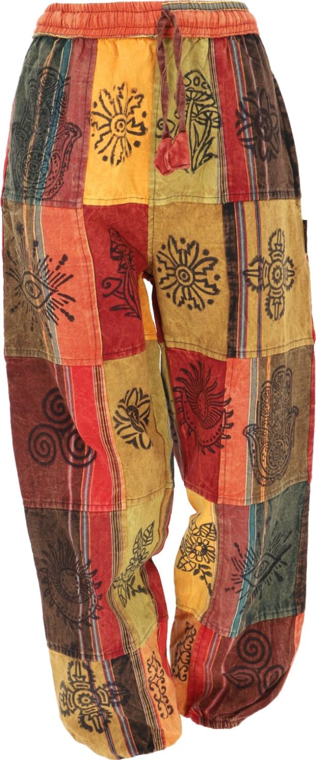 GURU SHOP Patchwork Stonewash Yogahose, Unisex Goa Baumwoll Hose, Herren
