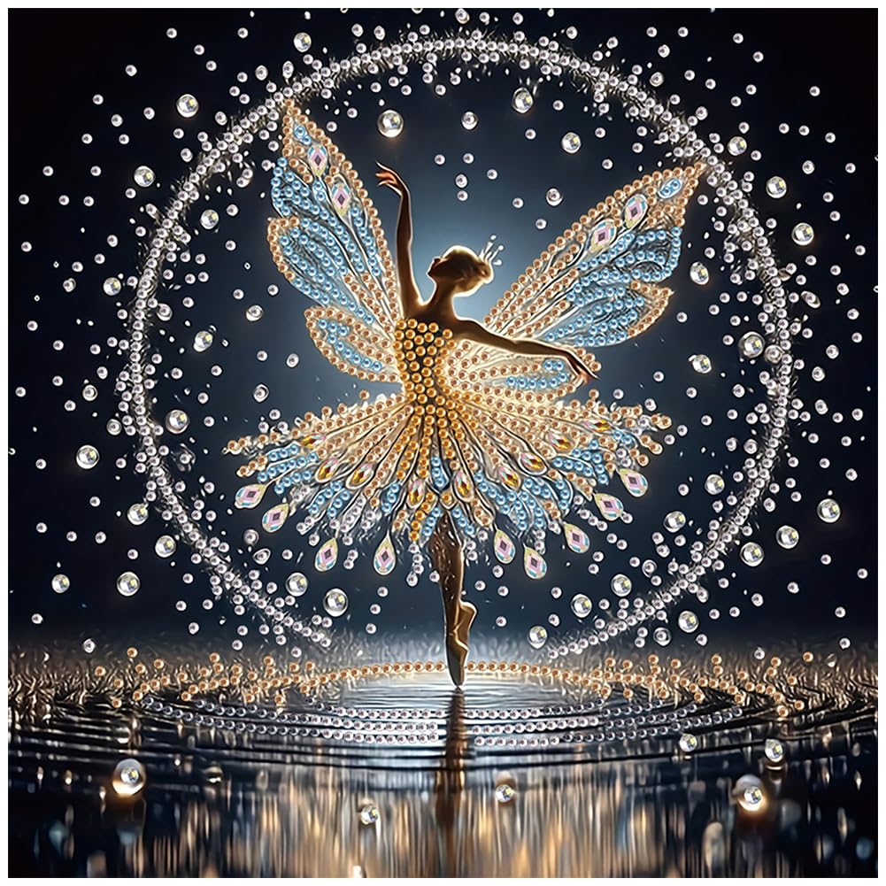Sanjee Dancing Fairy Diamond Art Painting Kits Adults, 5D Special Shape Crystal Rhinestone Diamond Art for Beginners, DIY Craft Home Wall Decor & Gift, 12×12 Inches