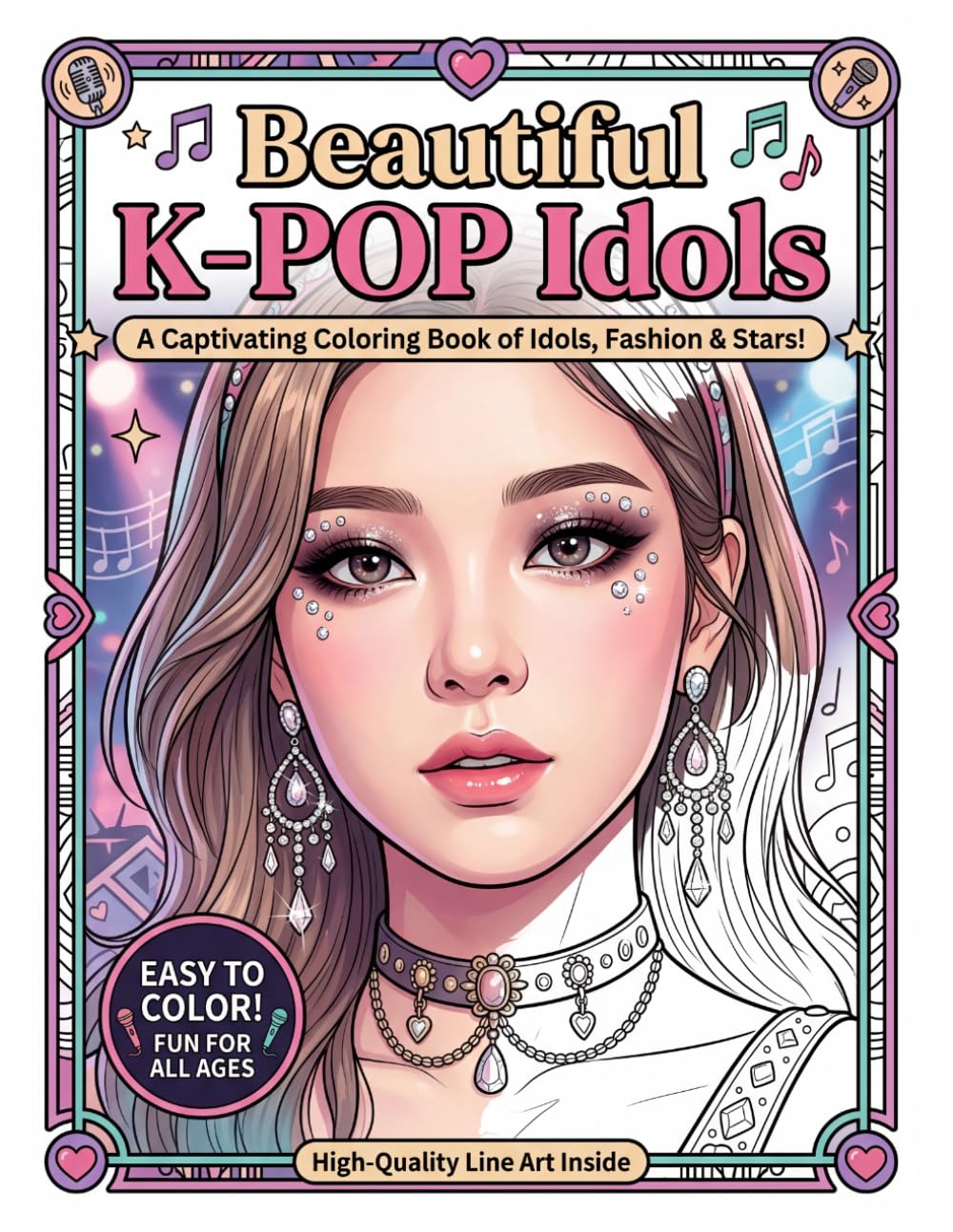 Beautiful K-POP Idols: Fun and Stylish K-Pop Idols Coloring Book for Teens and Adults