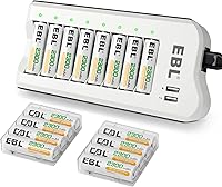 EBL 2300mAh AA Rechargeable Batteries 16-Pack + Dual USB AA/AAA Ni-MH Charger - 500 Cycles, Low Self-Discharge