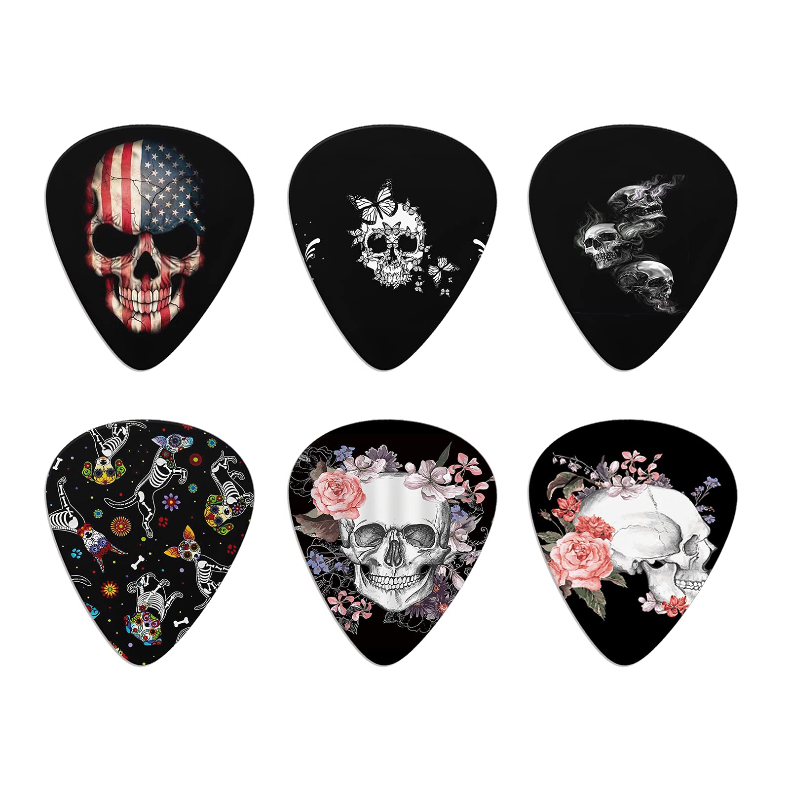Howilath Gothic Skull Light Guitar Pick Day of Dead Dogs Floral Skull Guitar Plectrums for Every Guitarist For Acoustic Electric and Base Guitars