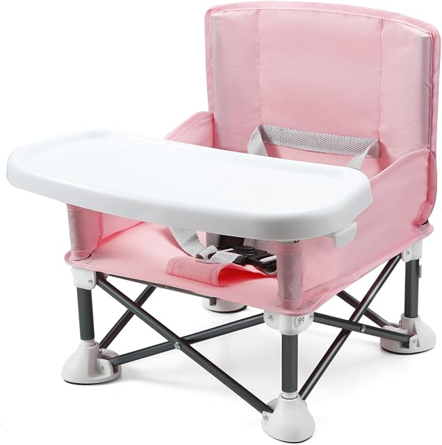 PandaEar Portable Baby Seat Travel Chair for Girls| Compact Fold with Straps for Indoor/Outdoor Use| Great for Camping, Beach, Lawn |Toddlers, Kids (Pink)