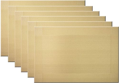 Juego de 6 manteles individuales de plástico lavables para mesa de cocina, resistentes al calor, de vinilo tejido, para exteriores, 12 x 18